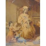 Harriet F.S. Mackreth, interior scene with mother and children, signed, dated 1836, watercolour in