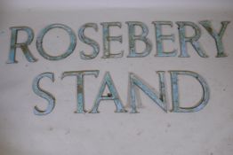 Architectural salvage, antique enamelled copper sign letters, removed from the Rosebery Stand, Epsom