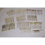 A twelve place Sheffield plate cutlery part service retailed by Harrods, marked L & O, Lathan &