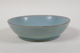 A Chinese Ru ware style porcelain bowl, character inscription to base, 6" diameter