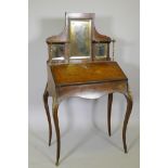 A C19th inlaid rosewood bureau de dame, with ormolu mounts, fall front and fitted interior, 31" x