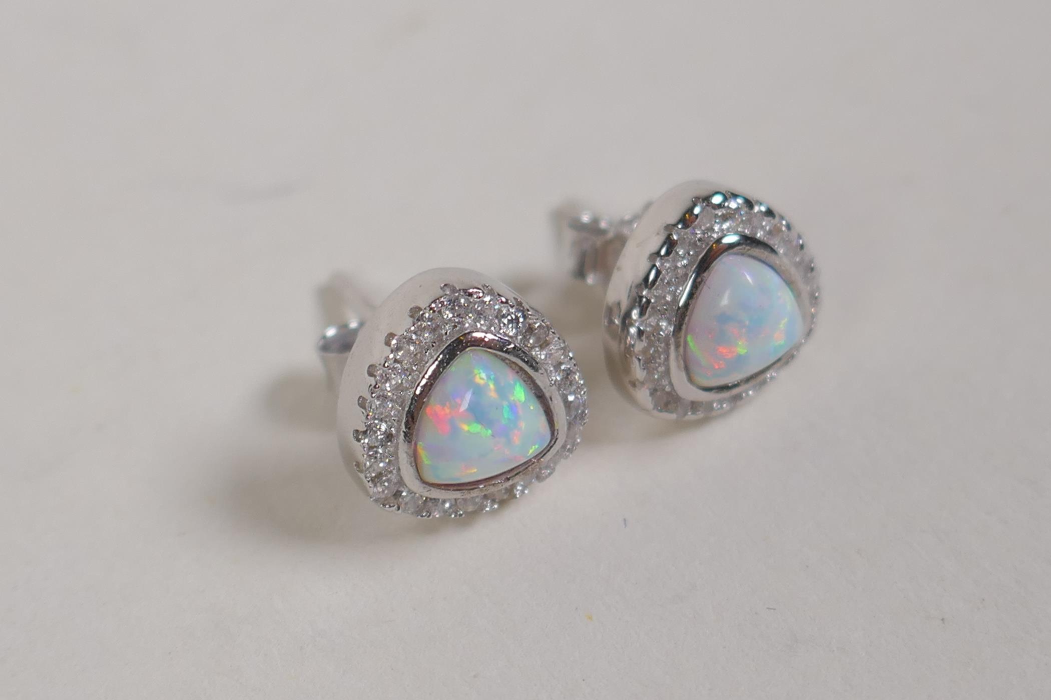 A pair of silver, cubic zirconia and opalite set stud earrings - Image 3 of 3