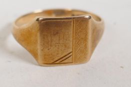 A 9ct gold signet ring, size S/T, 3g