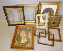A quantity of picture frames including gilt, C19th and maple, largest 13" x 16"