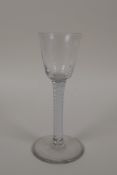A Georgian cordial glass on long double air twist stem, AF chip, 5½" high
