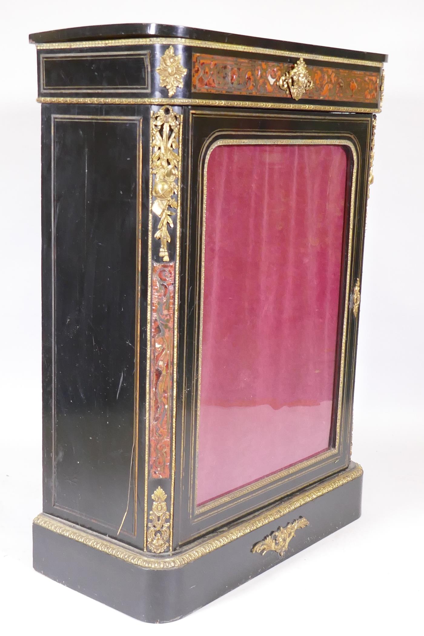 A C19th boulework pier cabinet, with ebonised top and brass mounts and single door, 30" x 15" x 43" - Image 4 of 8