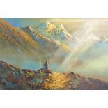 Himalayan landscape, inscribed Nepal, TB. TK 2007, oil on canvas, 28" x 24"