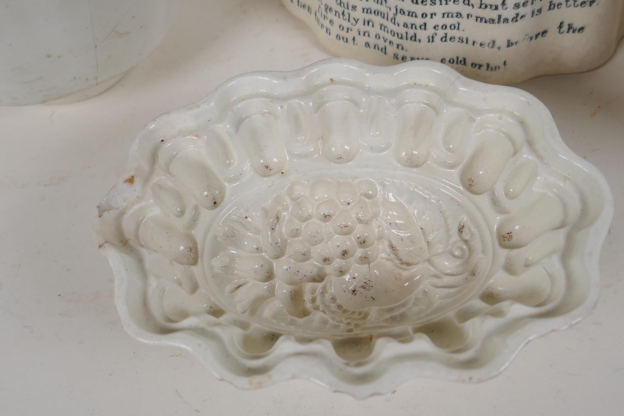 A Brown and Polson's Cornflower blancmange ceramic jelly mould, and three other C19th ceramic moulds - Image 2 of 3