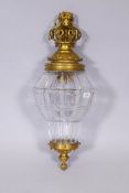 A French Baccarat style glass and ormolu lantern, 29" drop