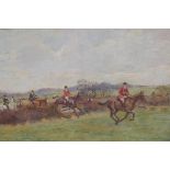 T. Ivester Lloyd, huntsmen with horses and hounds, signed oil on board, 11" x 15½"
