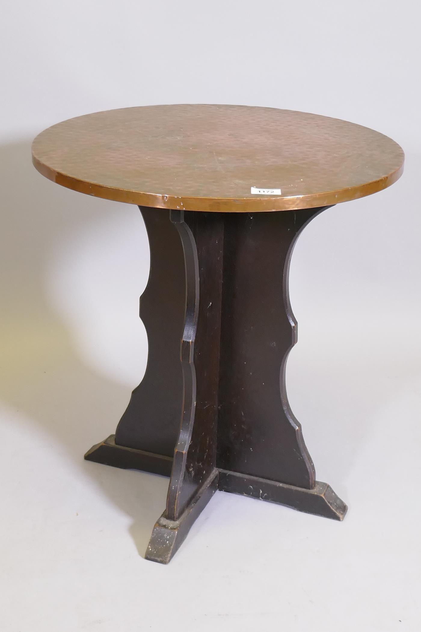 A copper top pub/occasional table, 22" diameter