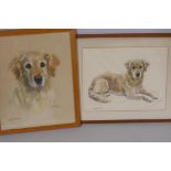Mabel Gear, portraits of dogs, Beau and Jemima, signed pastel drawings, largest 15½" x 12½"