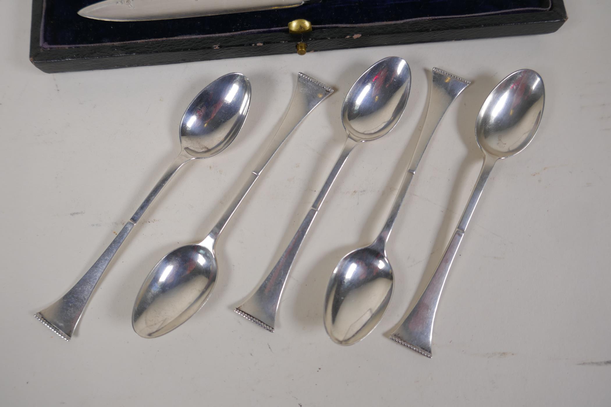 A set of six Danish silver tea spoons (60g) and a boxed set of tea knives with hallmarked silver - Image 2 of 3