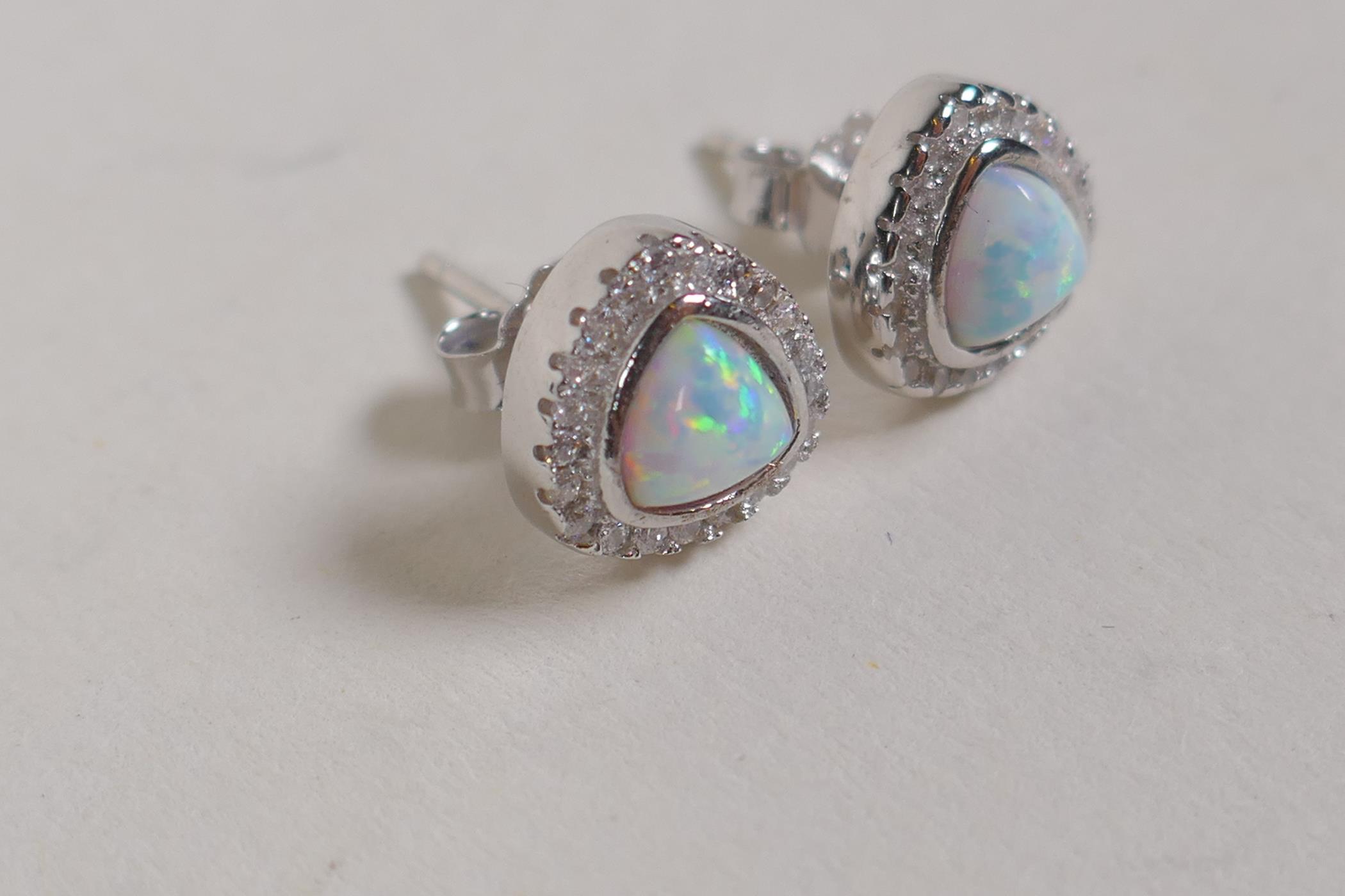 A pair of silver, cubic zirconia and opalite set stud earrings - Image 2 of 3