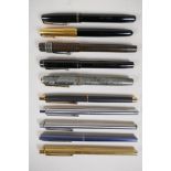 Three Waterman fountain pens including a French made with 18ct gold nib, and English made and an