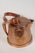 A C19th copper brandy warmer/wine mull in a heavy copper jug, 14" high