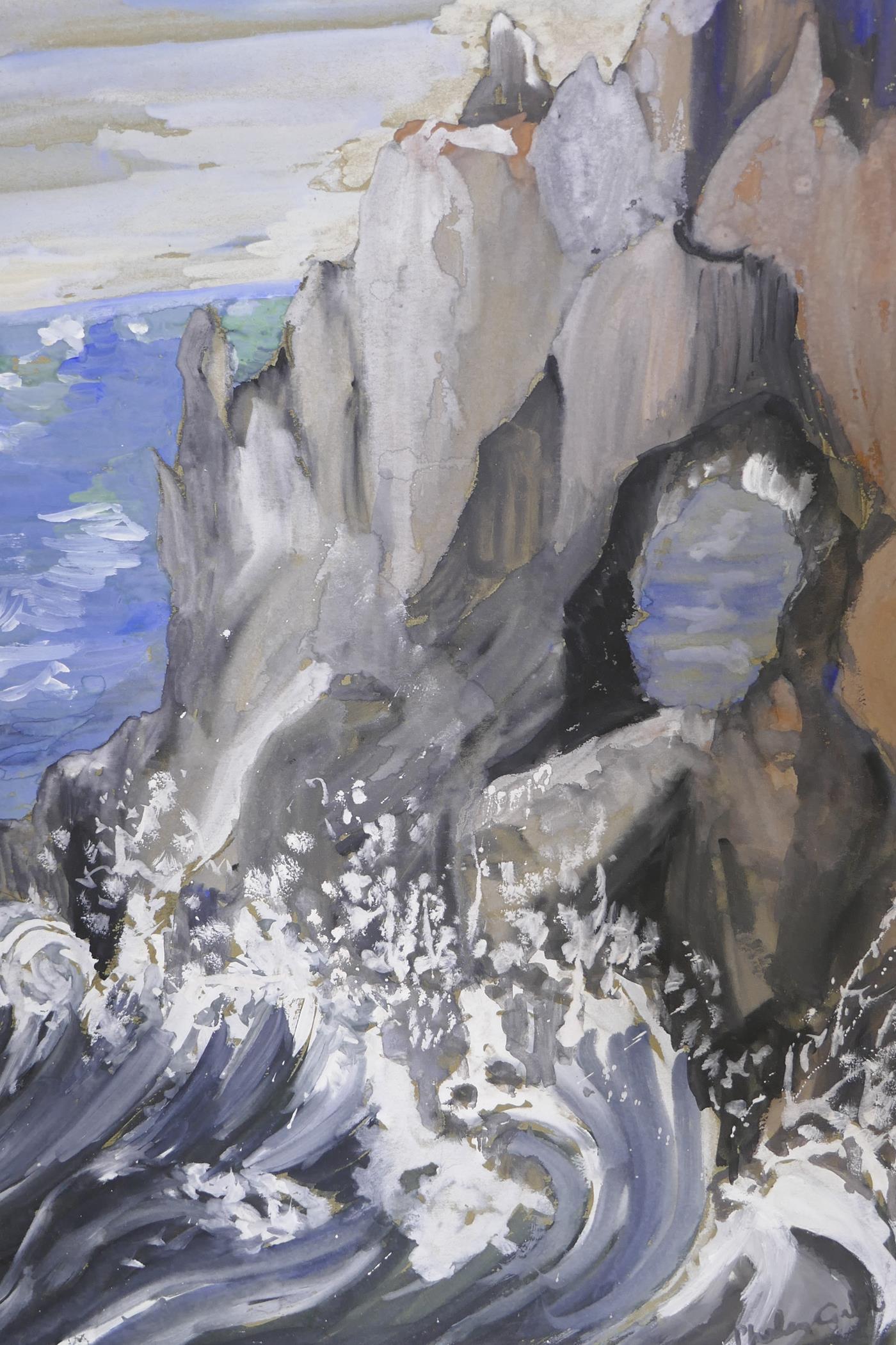 A coastal inlet, and a rocky coastal scene, both signed Phelan Gibb, unframed gouache paintings, - Image 2 of 3