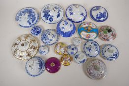 A collection of porcelain lids to include C18th English, Meissen, Worcester, Dresden etc