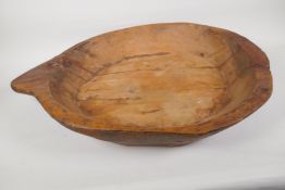 An antique rustic wood dough trough/bowl, 25" x 19"