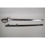 A late C19th/early C20th British officer's sword with a shagreen handle and leather scabbard, the
