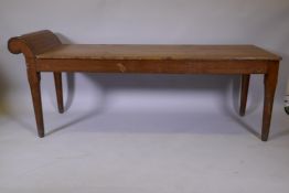 Antique oak jockey's medical/physio bench with pull out slide, early C20th, lacks castors, 72" x 24"