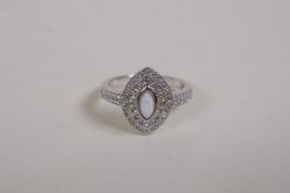 A 925 silver, cubic zirconia and opalite set dress ring, size S