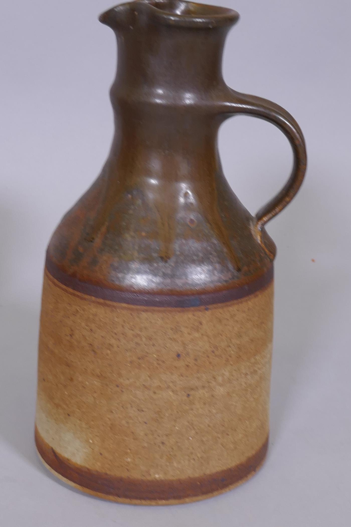 Trentham majolica jug with raised foliate design, glazed in red, 9" high, and a studio pottery - Image 4 of 4