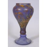 A cameo glass vase/lamp base, AF, chip to rim, detached from base, 15" high