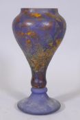 A cameo glass vase/lamp base, AF, chip to rim, detached from base, 15" high
