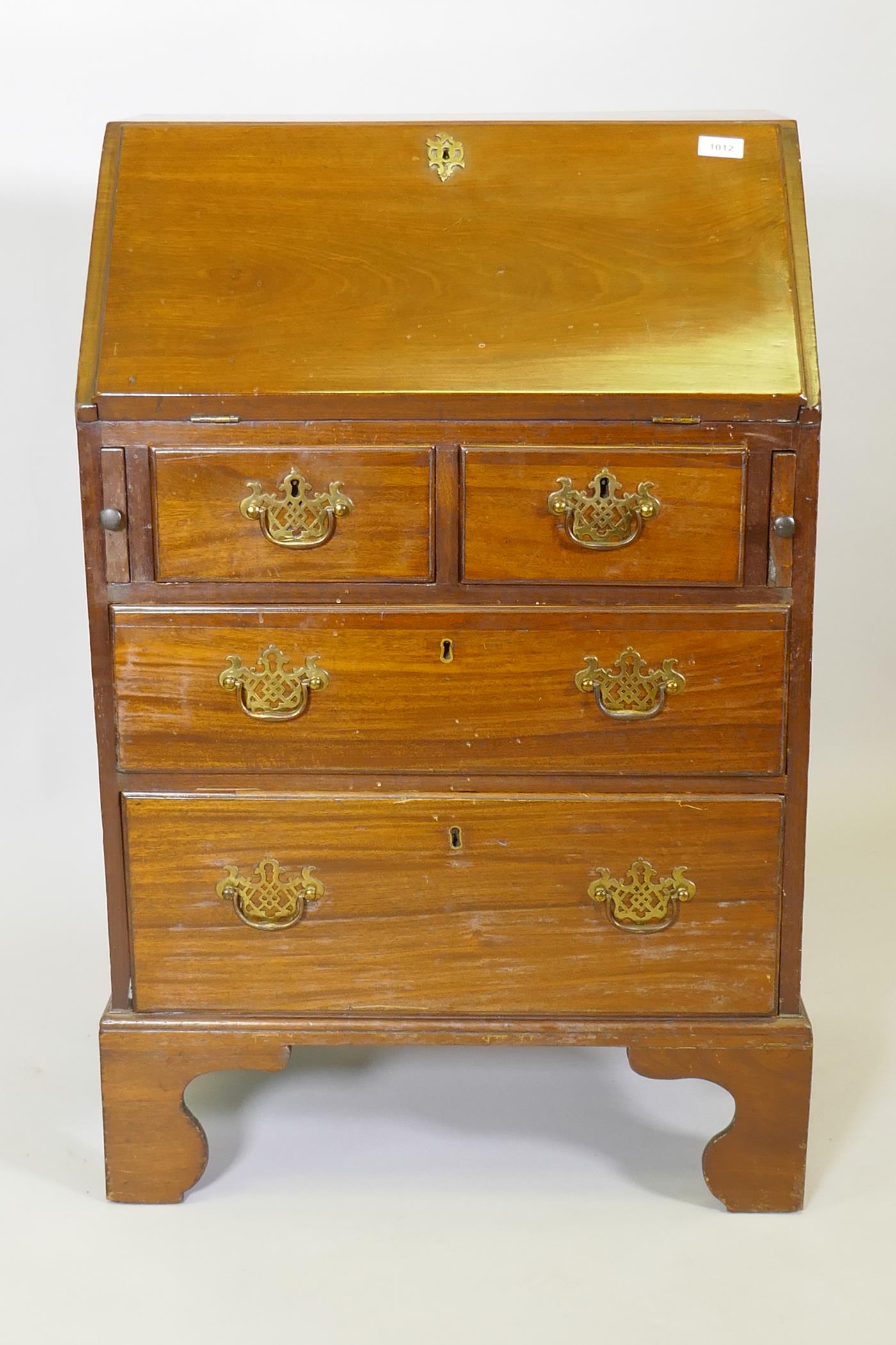 A Georgian style mahogany fall front bureau of small proportions, with two short over two long - Image 2 of 5