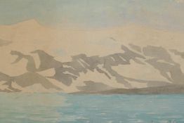Michael J. Gredda (?), Whalers Bay, landscape, watercolour, 9½" x 7"