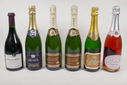 Six bottles of vintage wine including two bottles of De Grenelle Saumur Brut and another Saumur