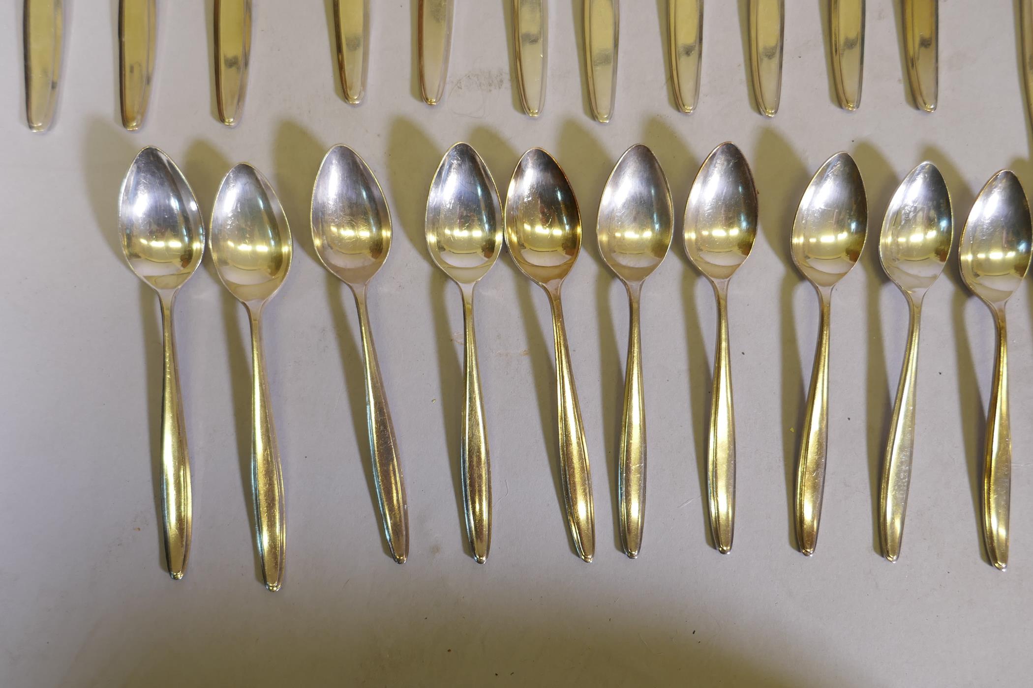 A twelve place Sheffield plate cutlery part service retailed by Harrods, marked L & O, Lathan & - Image 2 of 5