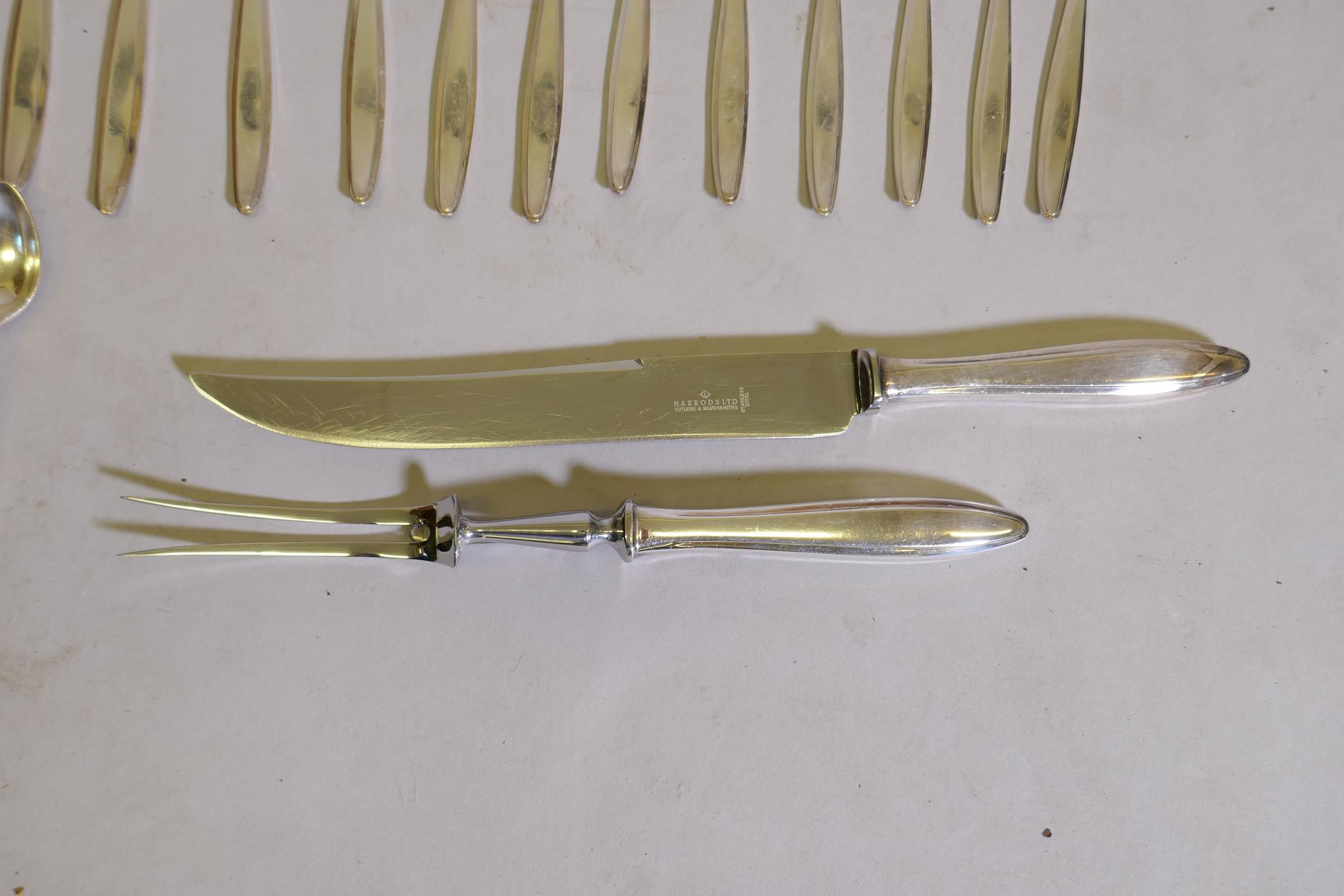 A twelve place Sheffield plate cutlery part service retailed by Harrods, marked L & O, Lathan & - Image 3 of 5