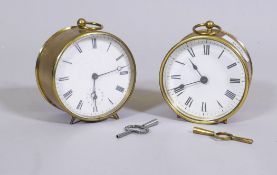 A vintage brass cased desk clock and another with alarm, 4" high