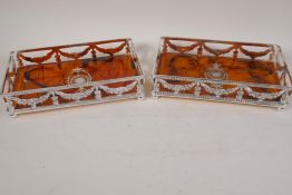 A pair of silver plate and faux tortoiseshell trinket tray, 8½" x 5"