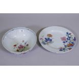 A C19th Chinese porcelain bowl with floral decoration in raised enamels, AF cracked, repaired, 9½"