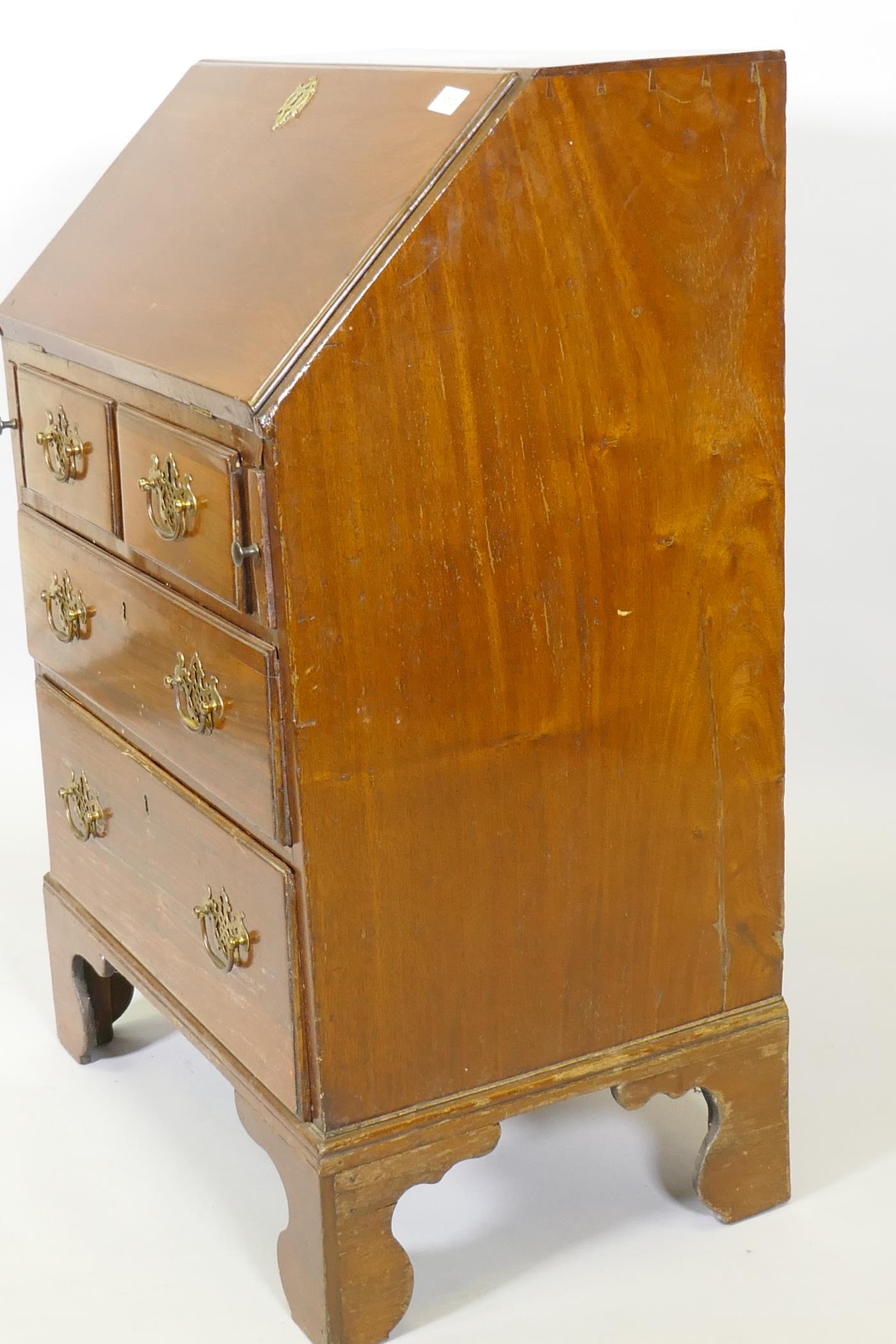 A Georgian style mahogany fall front bureau of small proportions, with two short over two long - Image 4 of 5