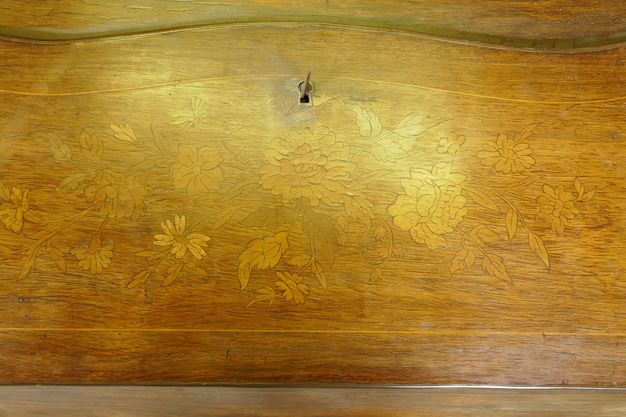 A C19th inlaid rosewood bureau de dame, with ormolu mounts, fall front and fitted interior, 31" x - Image 3 of 8