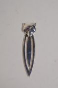 A silver bookmark with fox head finial, 2" long