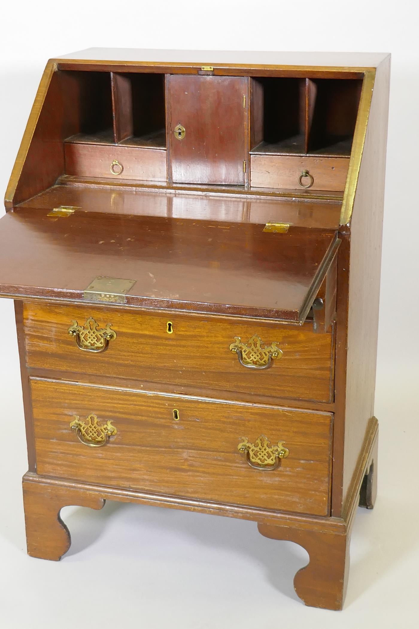 A Georgian style mahogany fall front bureau of small proportions, with two short over two long - Image 3 of 5