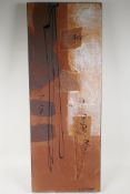 Kati Saqui, abstract, mixed media on canvas, 31" x 12"