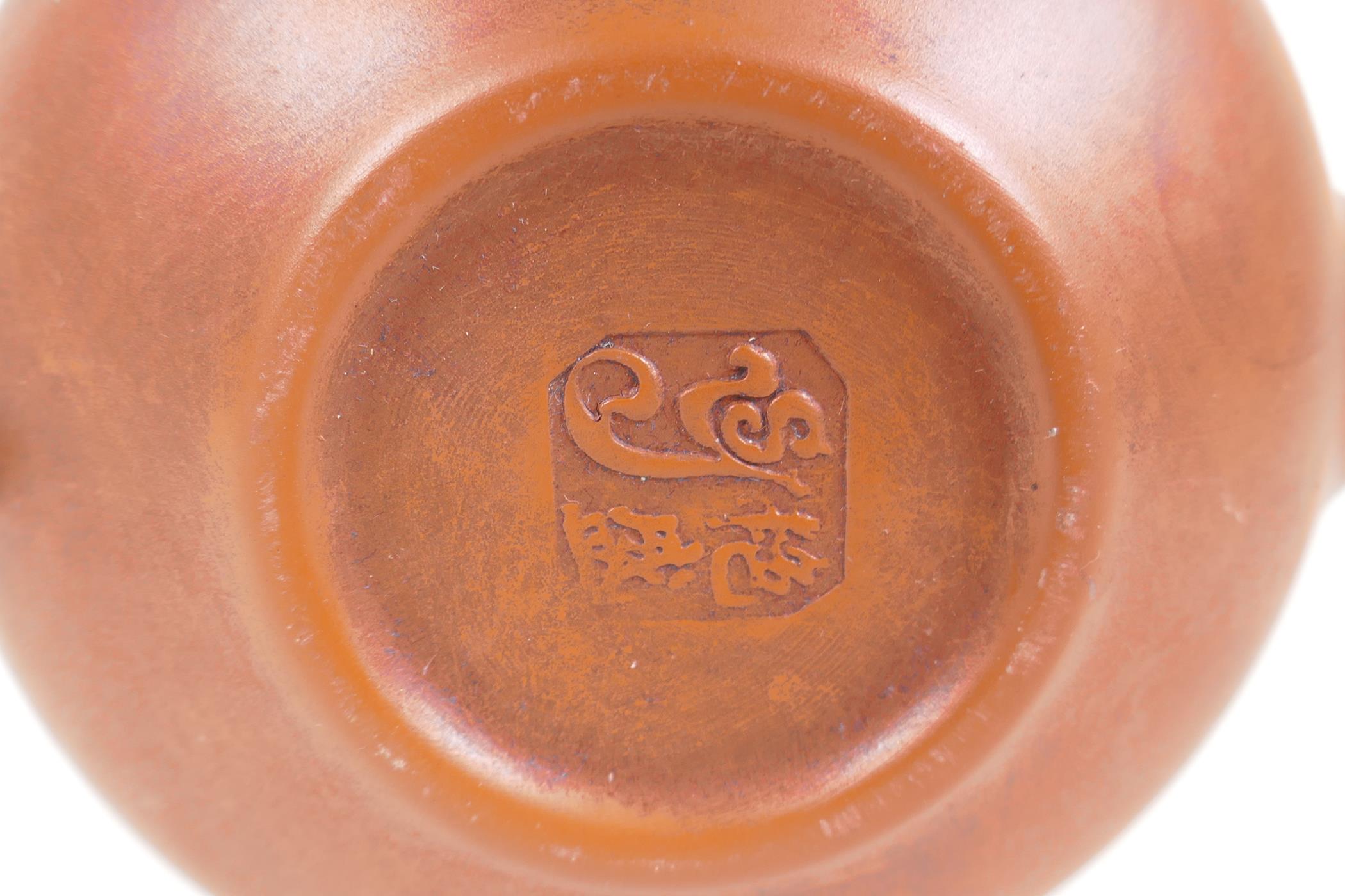 A Chinese YiXing tea pot with moulded prunus blossom decoration, impressed mark to base, 4" diameter - Image 4 of 4