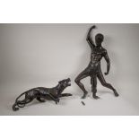 An Art Deco style bronze Adonis figure and panther, 23" high, one foot mount AF
