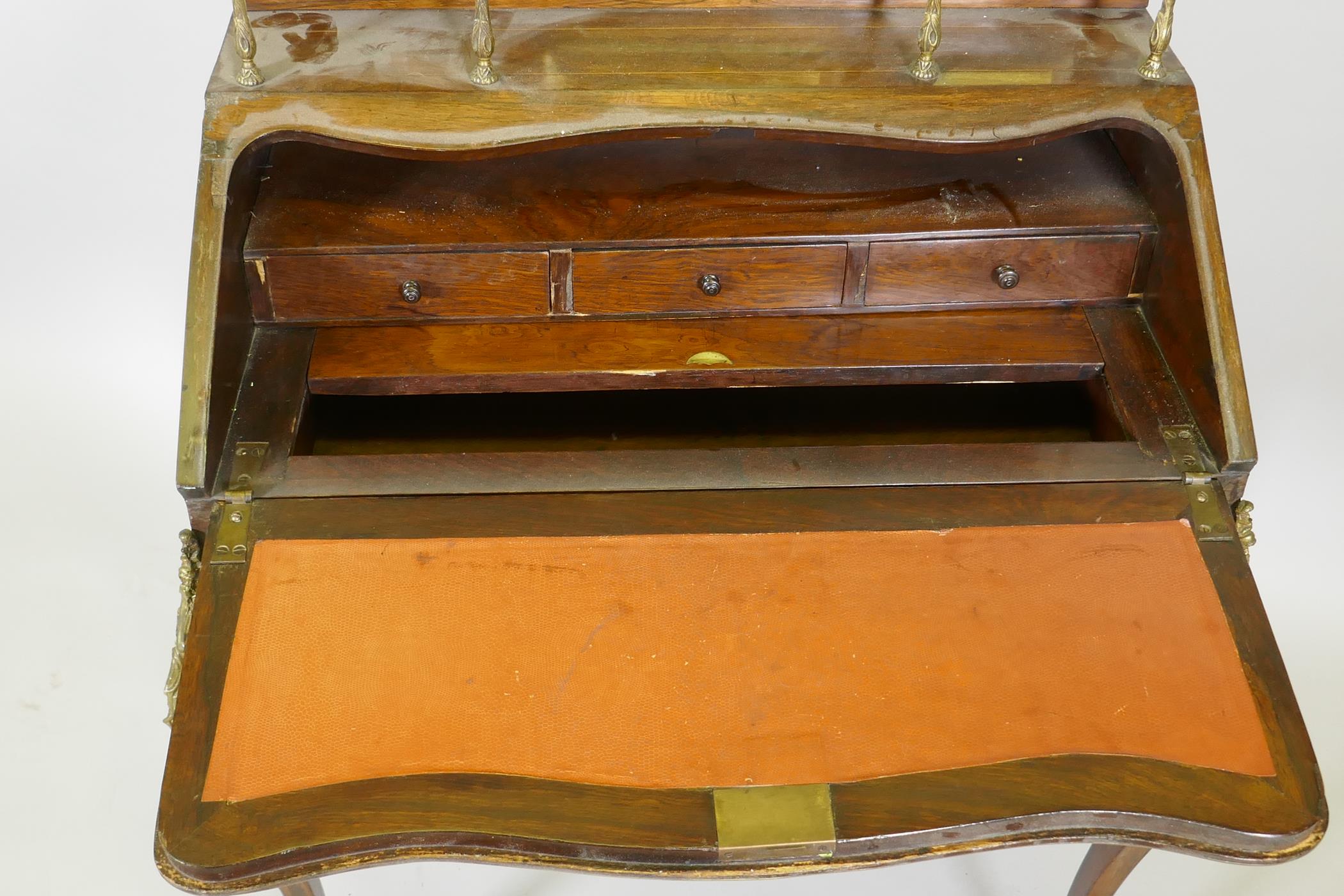 A C19th inlaid rosewood bureau de dame, with ormolu mounts, fall front and fitted interior, 31" x - Image 5 of 8