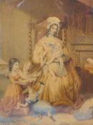 Harriet F.S. Mackreth, interior scene with mother and children, signed, dated 1836, watercolour in