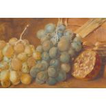 A study of grapes and pomegranates, signed 'Duffield'?, C19th watercolour, 7½" x 12½"