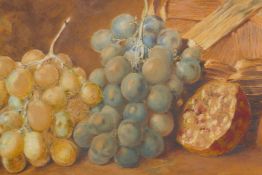 A study of grapes and pomegranates, signed 'Duffield'?, C19th watercolour, 7½" x 12½"