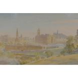 Charles Cheston, view of Edinburgh, label verso, signed, watercolour, 9" x 13½"