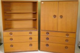 A pair of mid century Meredew teak cabinets, 40" x 16" x 61"